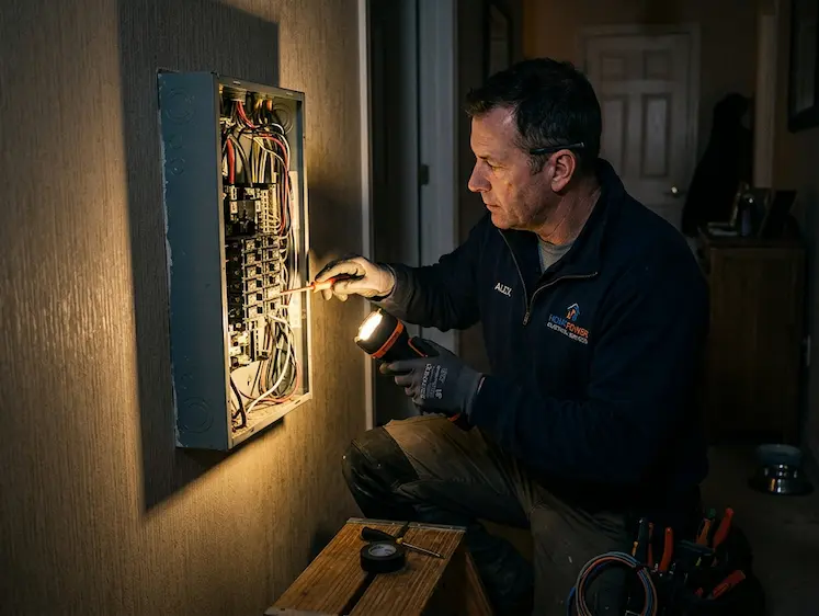 Electrician repairing an electrical panel