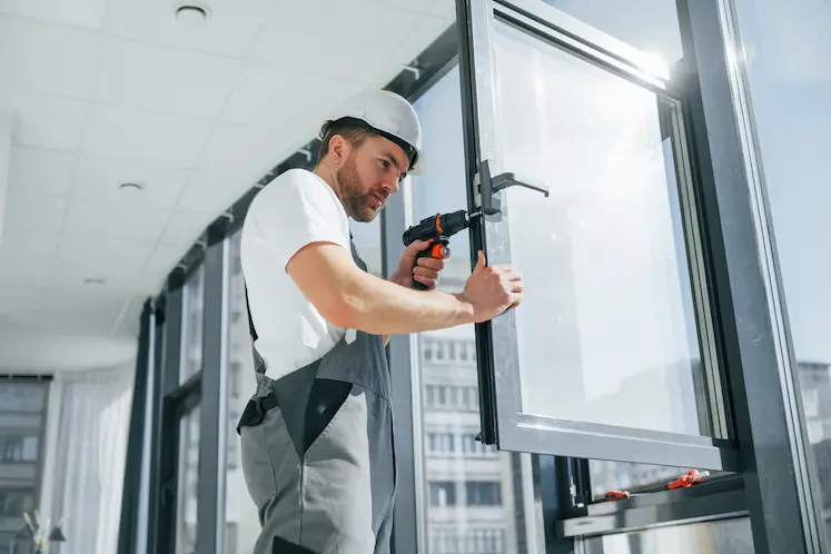 Local locksmith fitting a window in an East of England apartment