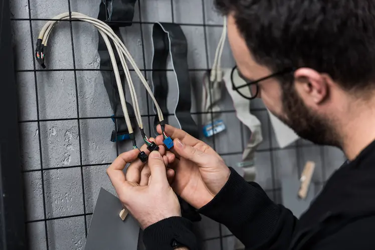 Electrician repairing an electrical panel